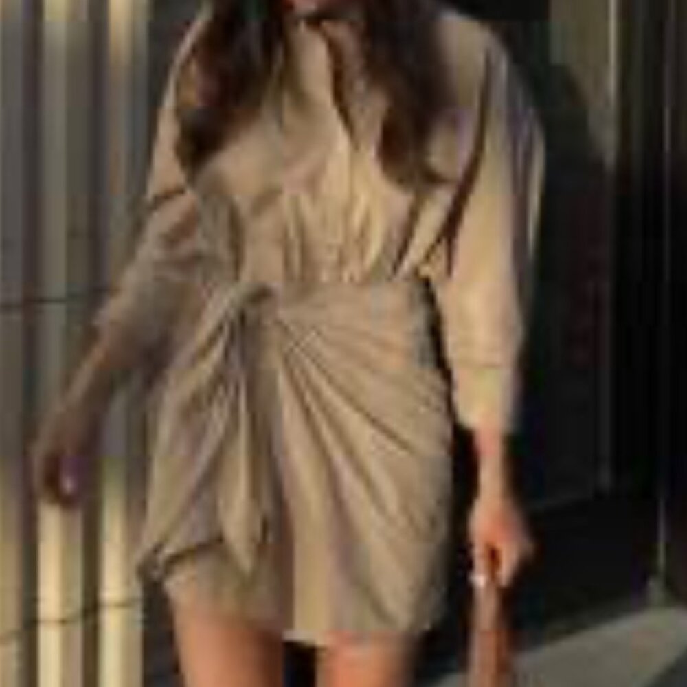 Women's Long Sleeve Tie-Front, Mini Shirtdress - Universal Thread M